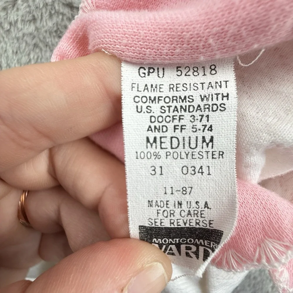 Baby Girl‎ 3-6 Mo One Piece Sleeper Quilted Snaps Collar Swan Pink USA Made VTG